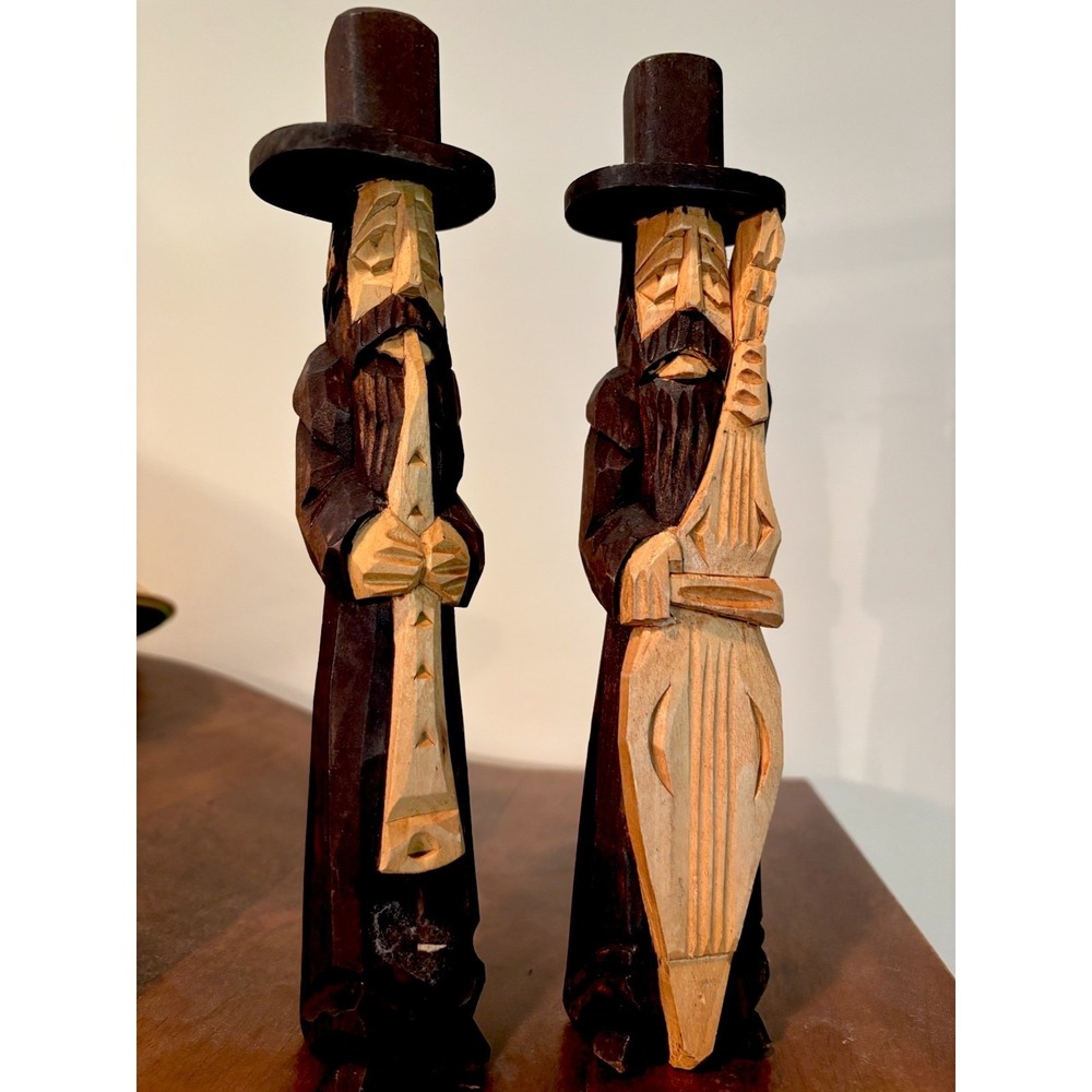 Vintage 10,5" Hand Carved 2 Statue Figurine Man Judaica Jewish  from Europe